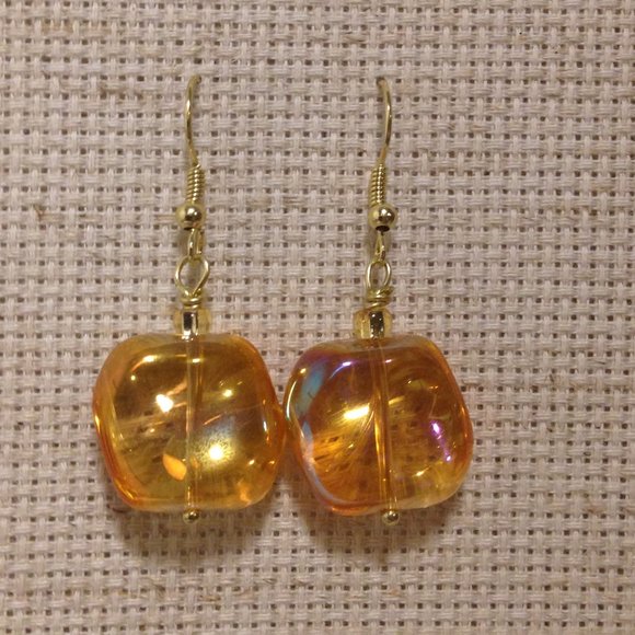 Iridescent Topaz Glass Earrings - Picture 3 of 6